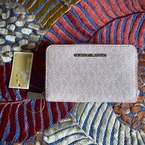 NWT Michael Kors Jet Set White & Royal Pink MK Logo Card Case Wallet